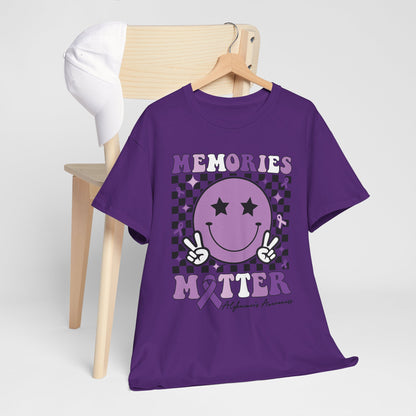 Smiley Memories Matter Tee — Purple Alzheimer’s Awareness Shirt