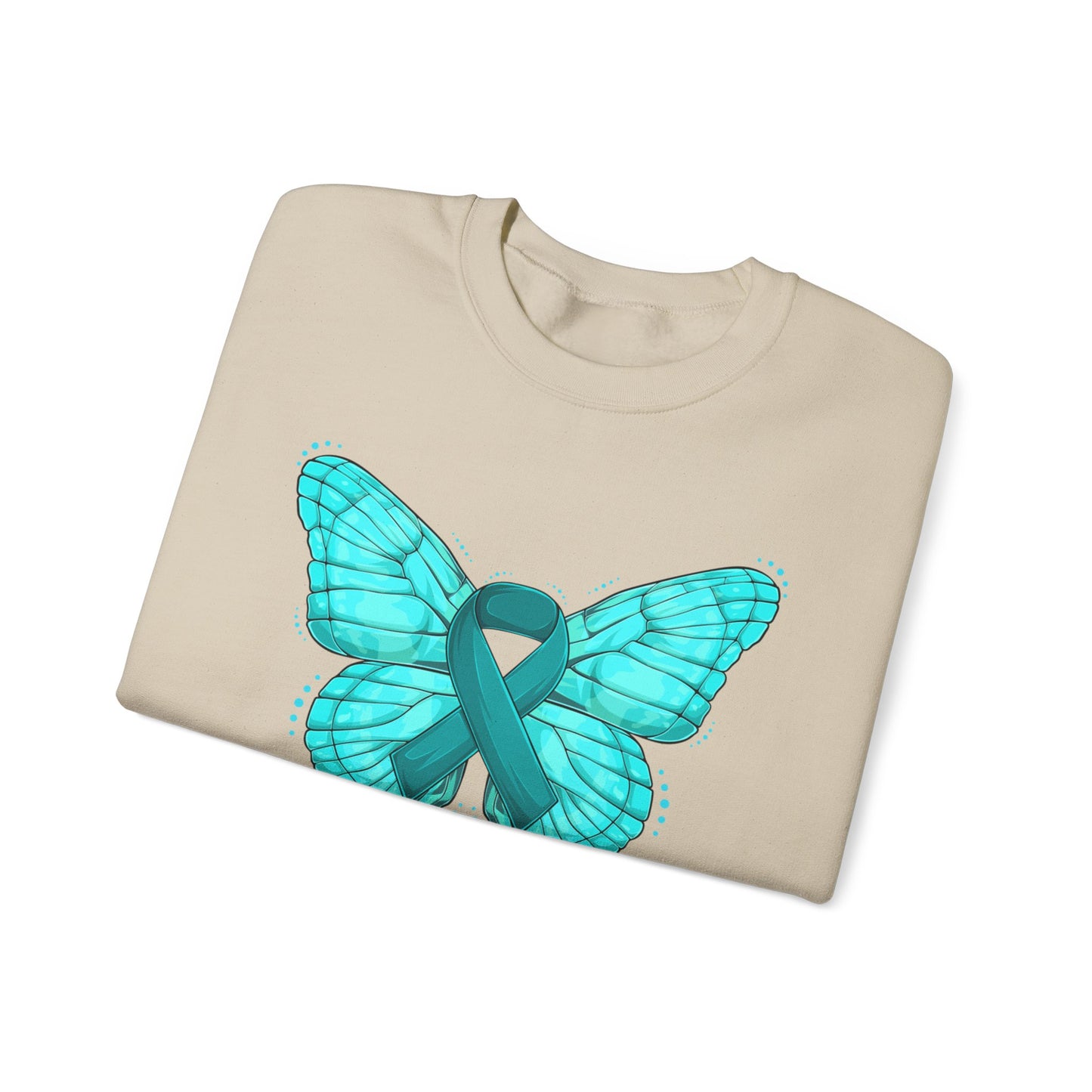 Teal Ribbon Butterfly Crewneck Sweatshirt – Awareness Support Pullover