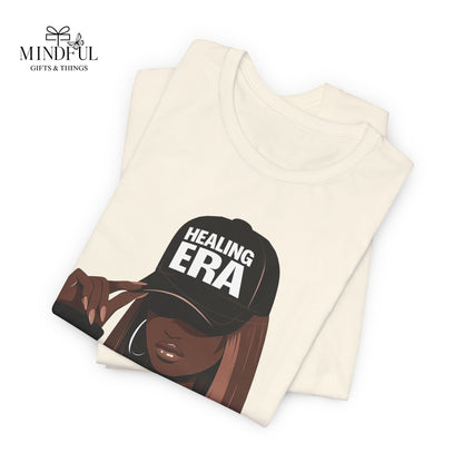 Healing Era Tee — Black Woman Graphic T‑Shirt with 'Healing ERA' Cap Design