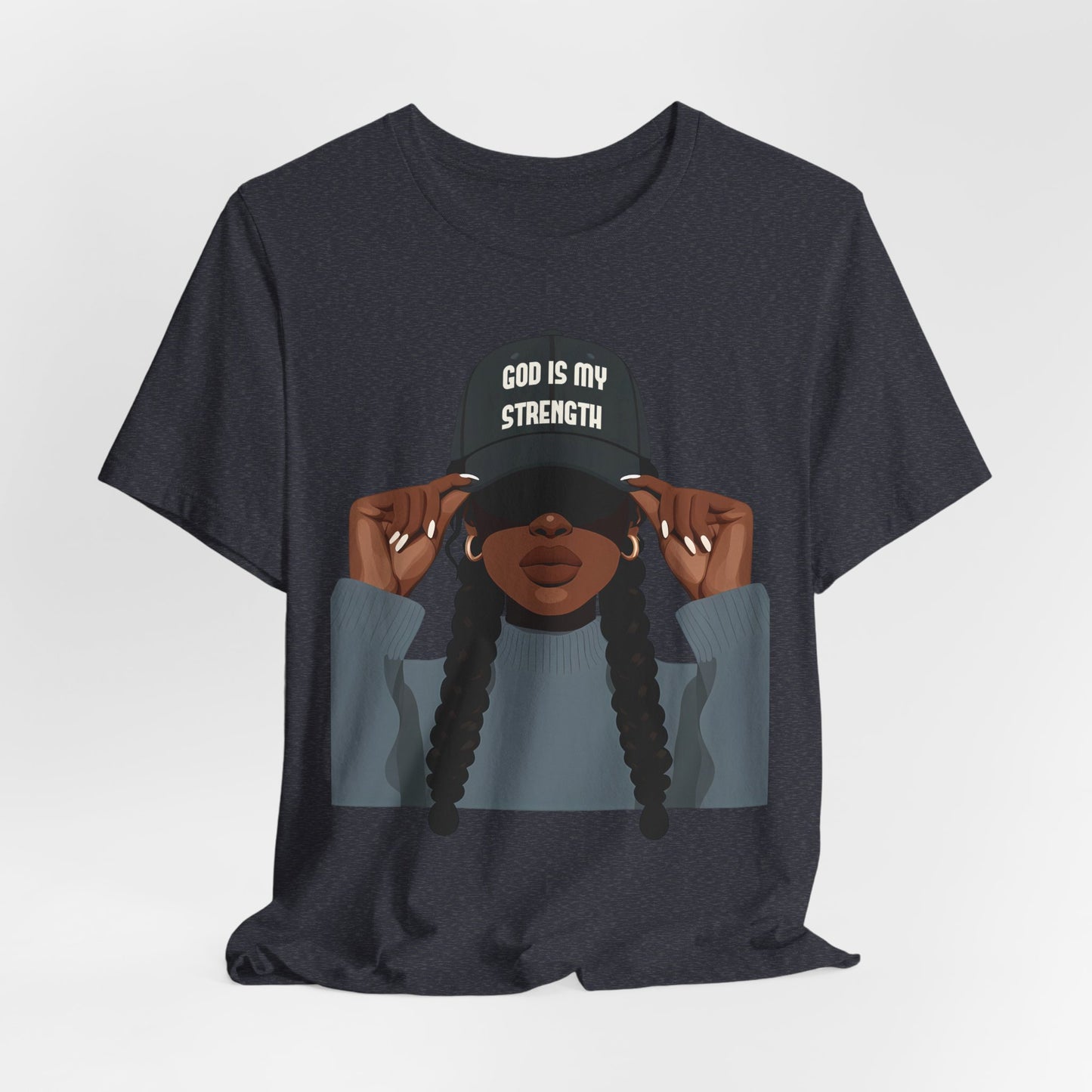 God Is My Strength Tee — Faith-Based Graphic T-Shirt with 'God Is My Strength' Cap