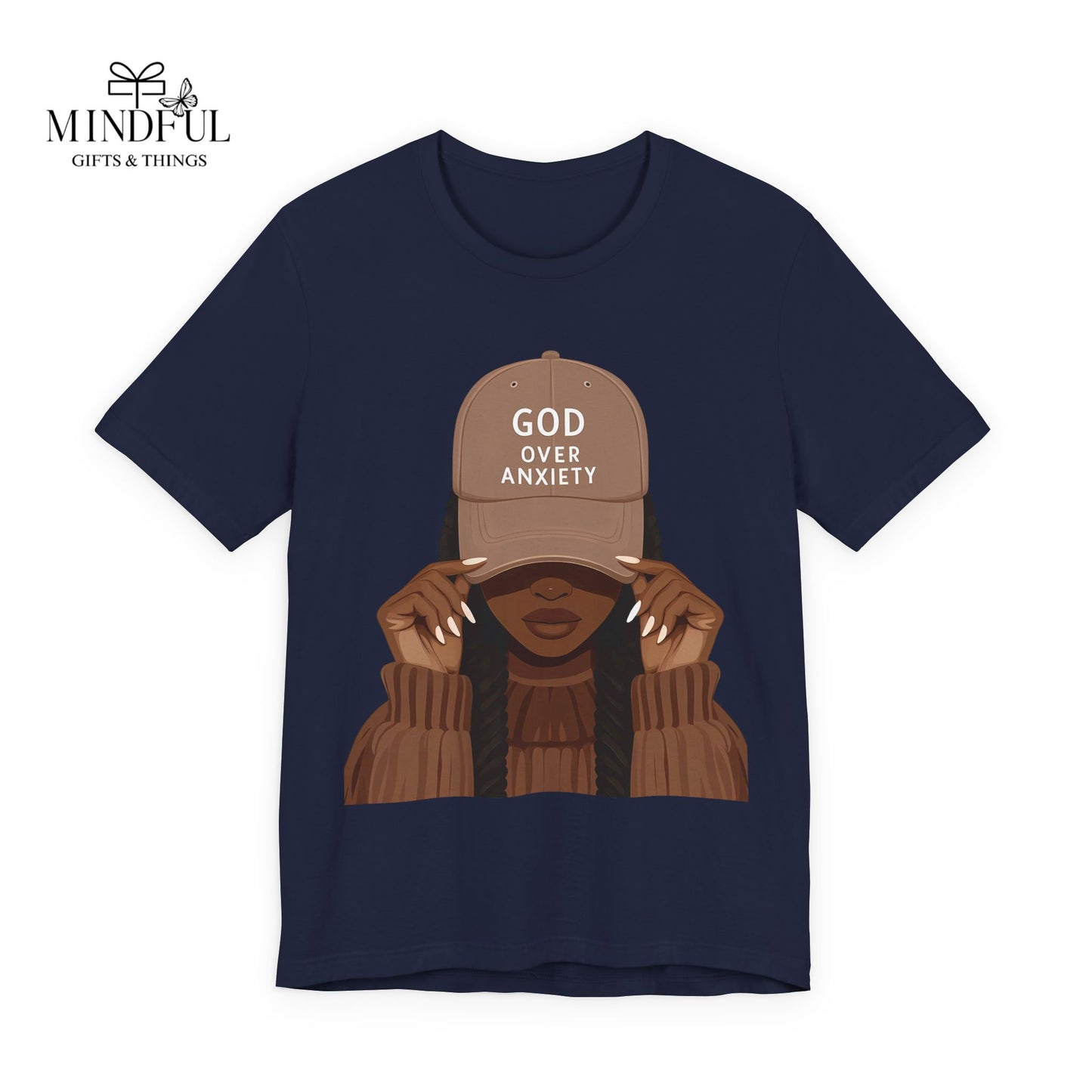 God Over Anxiety Graphic Tee — Black Woman Illustration