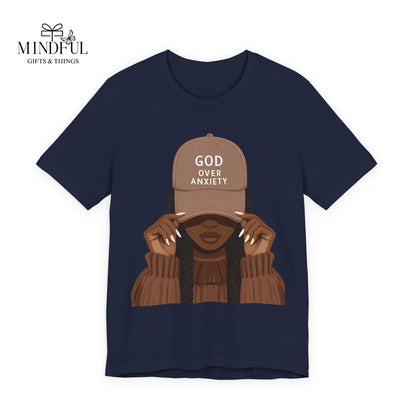God Over Anxiety Graphic Tee — Black Woman Illustration