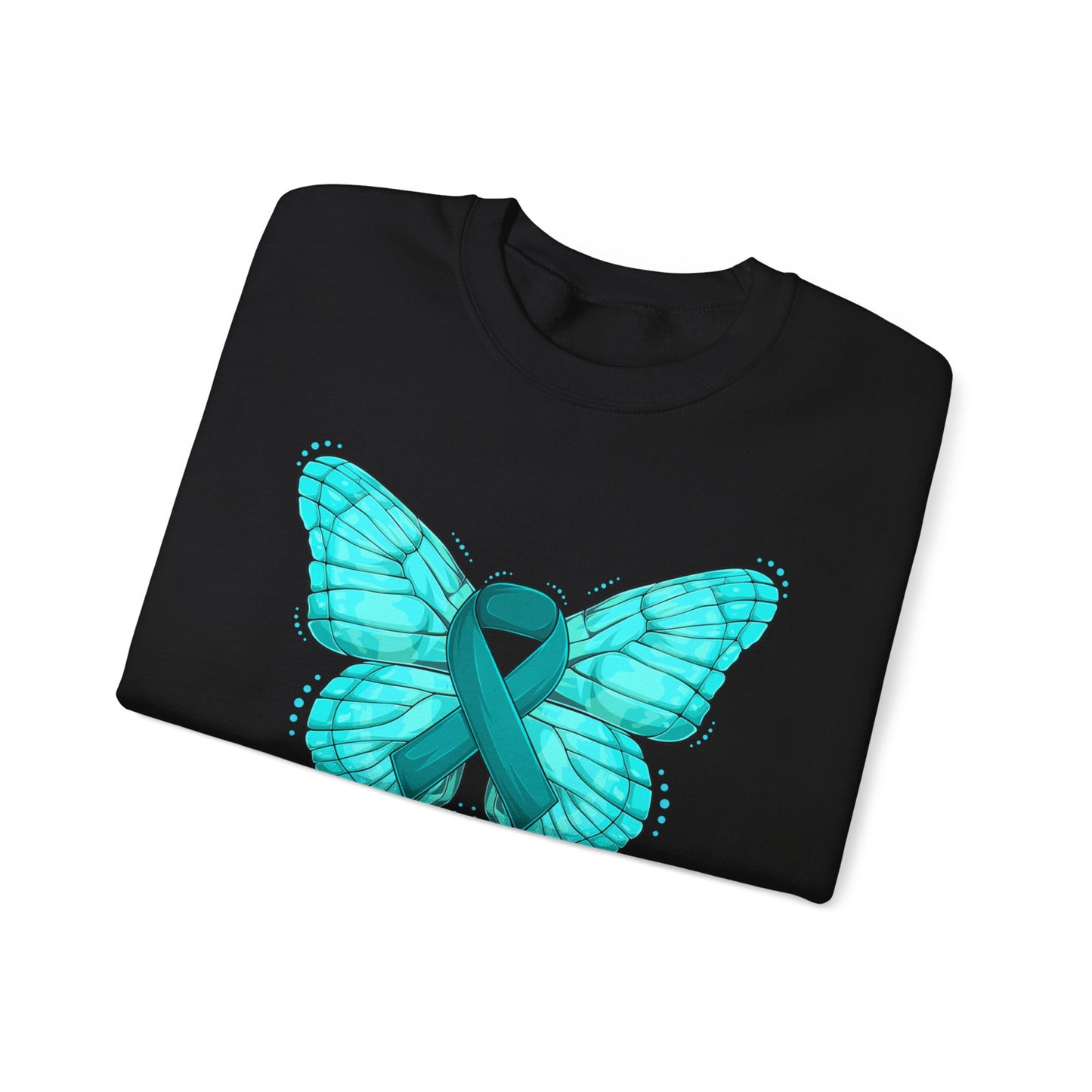 Teal Ribbon Butterfly Crewneck Sweatshirt – Awareness Support Pullover