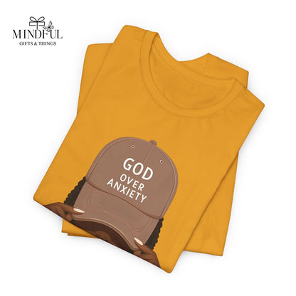 God Over Anxiety Graphic Tee — Black Woman Illustration
