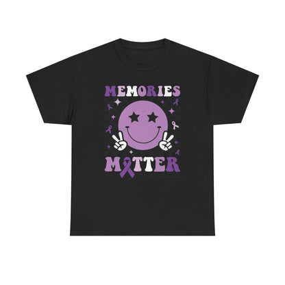 Smiley Memories Matter Tee — Purple Alzheimer’s Awareness Shirt