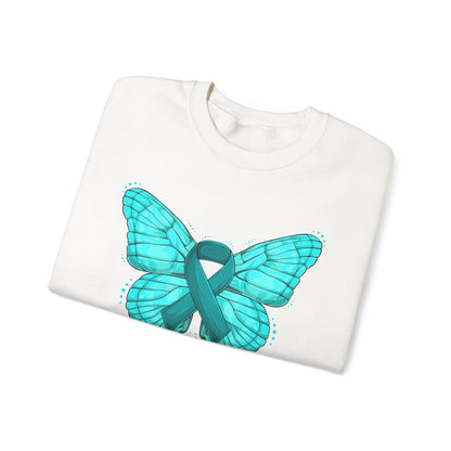 Teal Ribbon Butterfly Crewneck Sweatshirt – Awareness Support Pullover