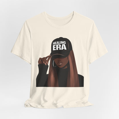 Healing Era Tee — Black Woman Graphic T‑Shirt with 'Healing ERA' Cap Design