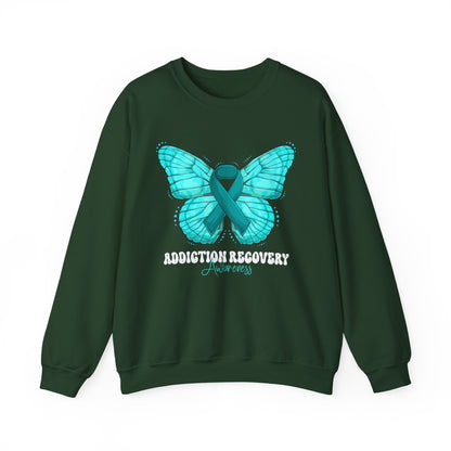 Teal Ribbon Butterfly Crewneck Sweatshirt – Awareness Support Pullover