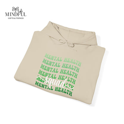 Mental Health Hoodie — Green Repeated Text Awareness Pullover