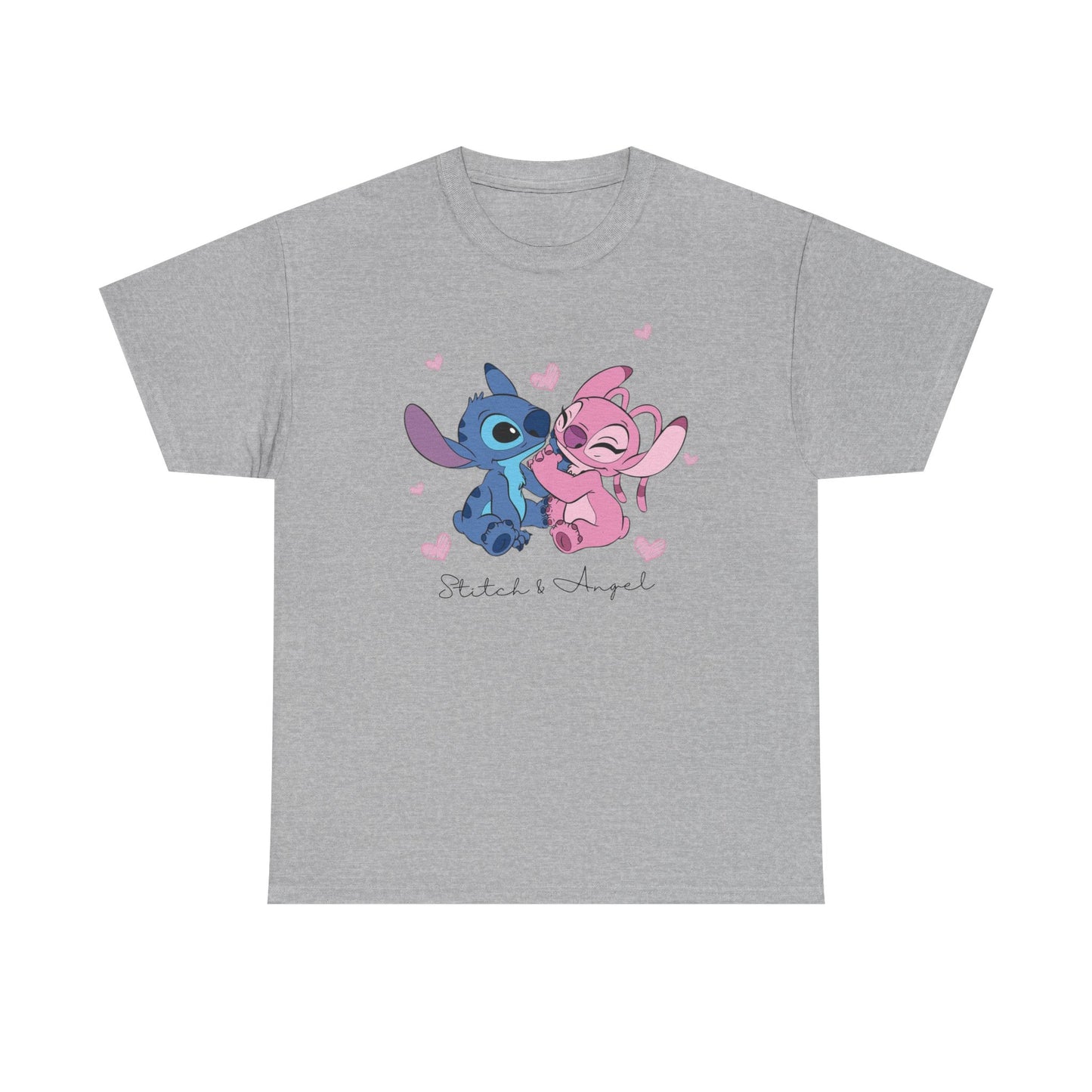 T-Shirt — Cute Stitch & Angel Couples Graphic Tee (Romantic Disney-Inspired Heart Design)