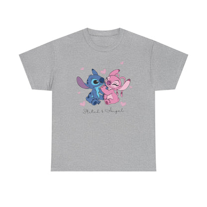 T-Shirt — Cute Stitch & Angel Couples Graphic Tee (Romantic Disney-Inspired Heart Design)