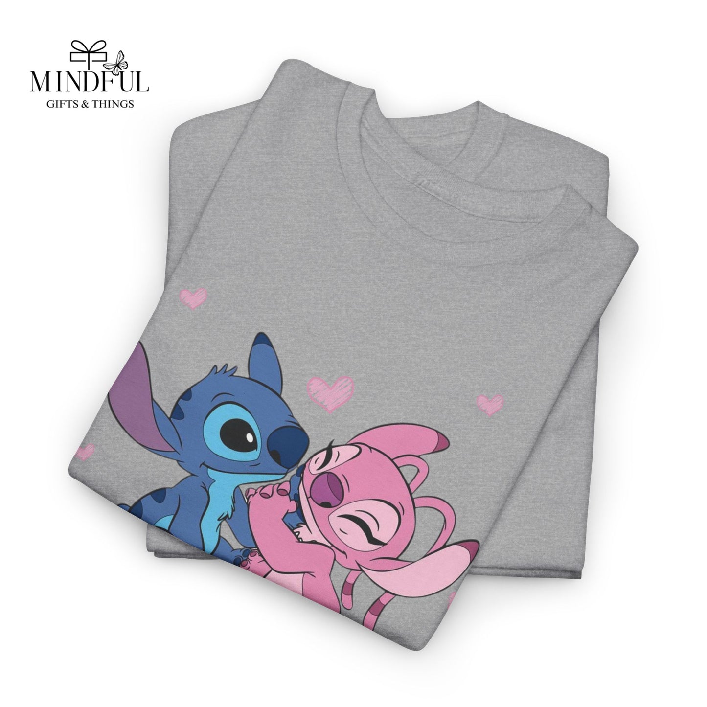 T-Shirt — Cute Stitch & Angel Couples Graphic Tee (Romantic Disney-Inspired Heart Design)