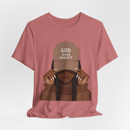 God Over Anxiety Graphic Tee — Black Woman Illustration