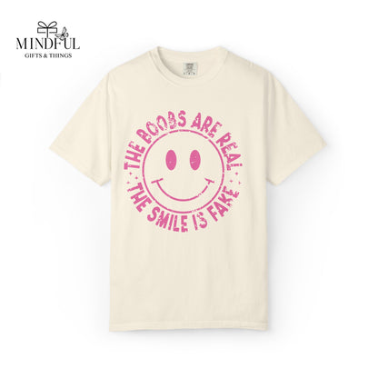 Sad Smiley Tee — “The Boobs Are Real, The Smile Is Fake” Graphic T-Shirt