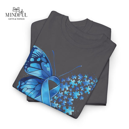 Autism Awareness Butterfly T‑Shirt — Blue Ribbon ‘Autism Awareness’ Tee