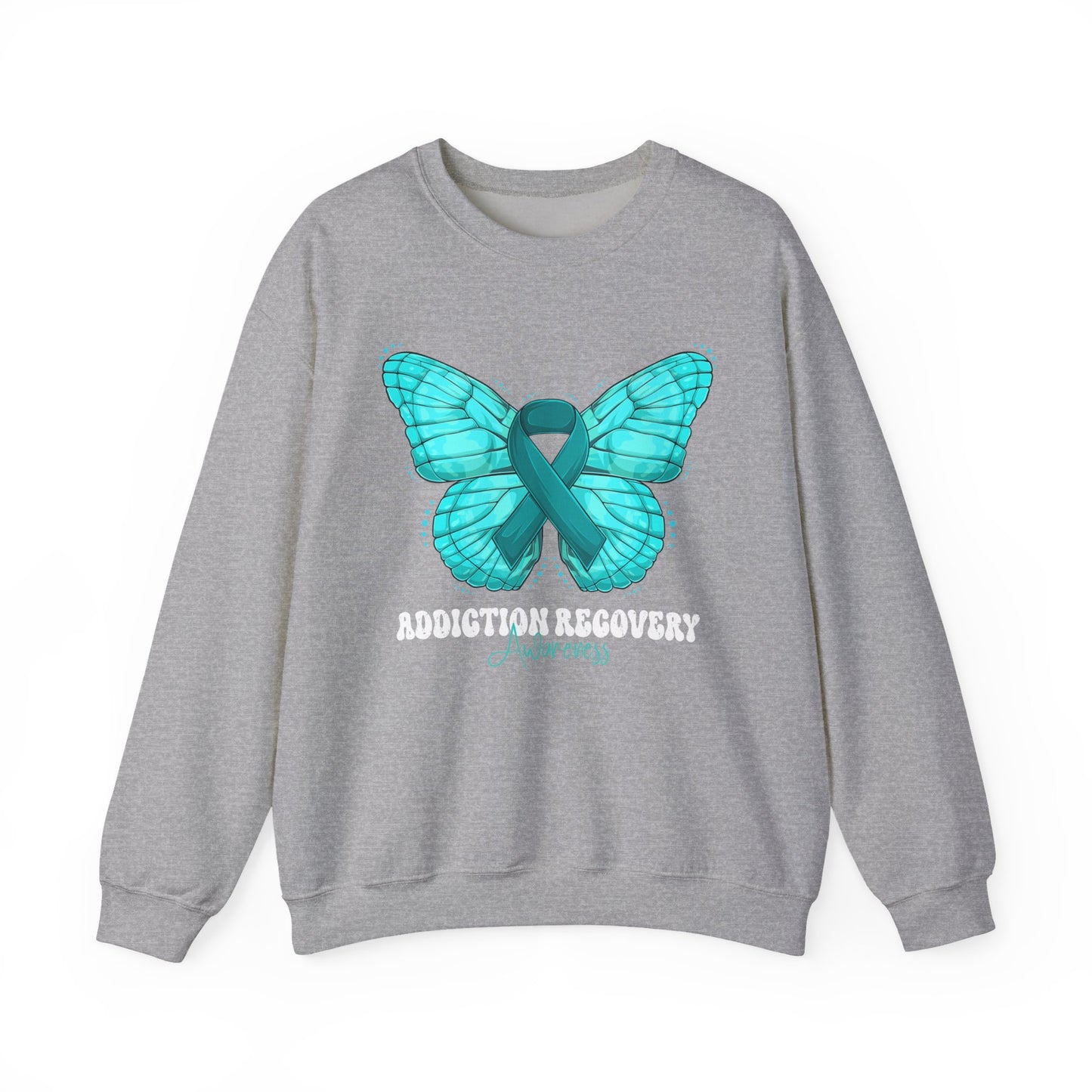 Teal Ribbon Butterfly Crewneck Sweatshirt – Awareness Support Pullover