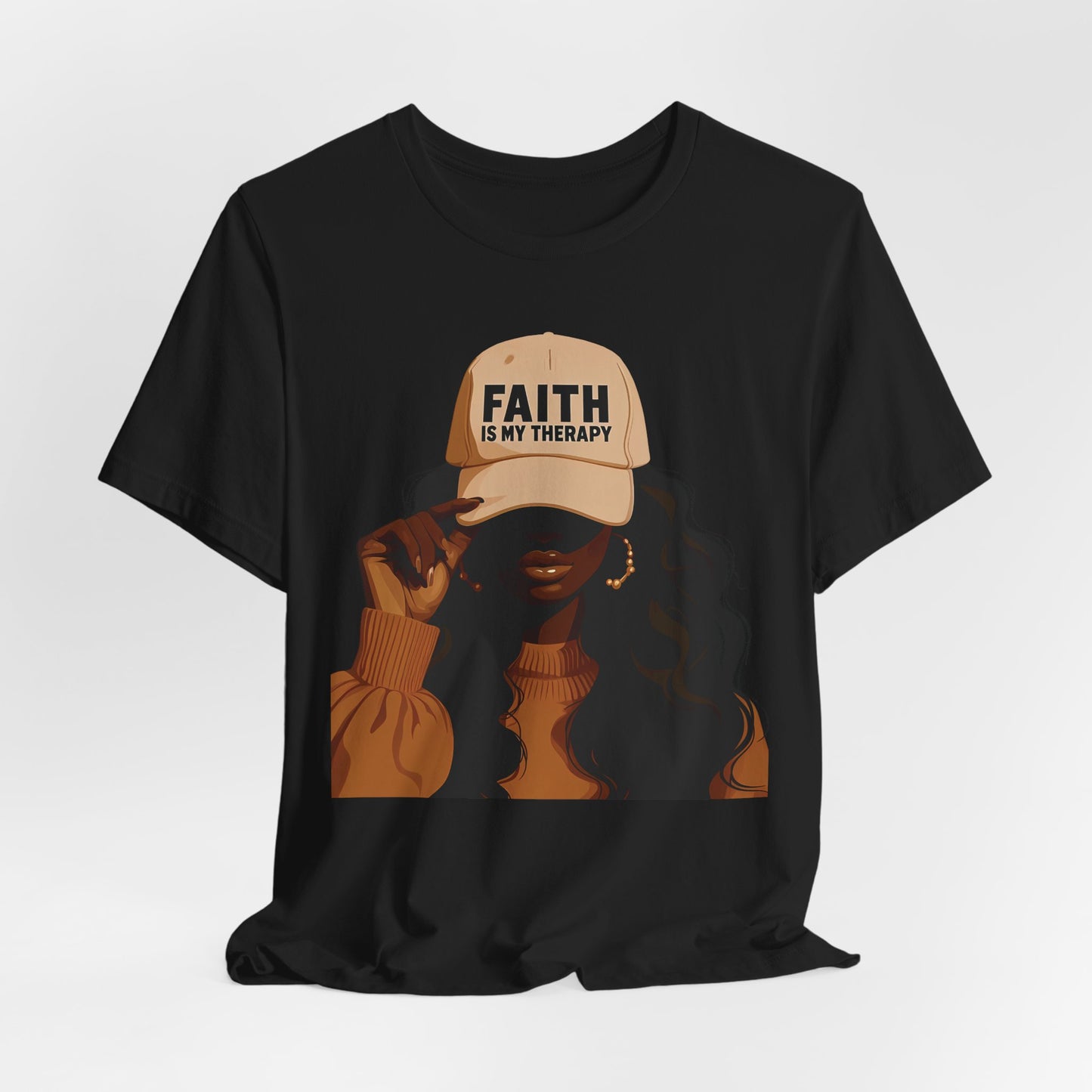 Faith Is My Therapy Graphic Tee — Black Woman Illustration