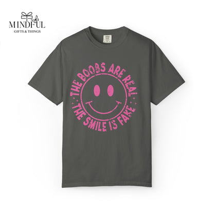 Sad Smiley Tee — “The Boobs Are Real, The Smile Is Fake” Graphic T-Shirt