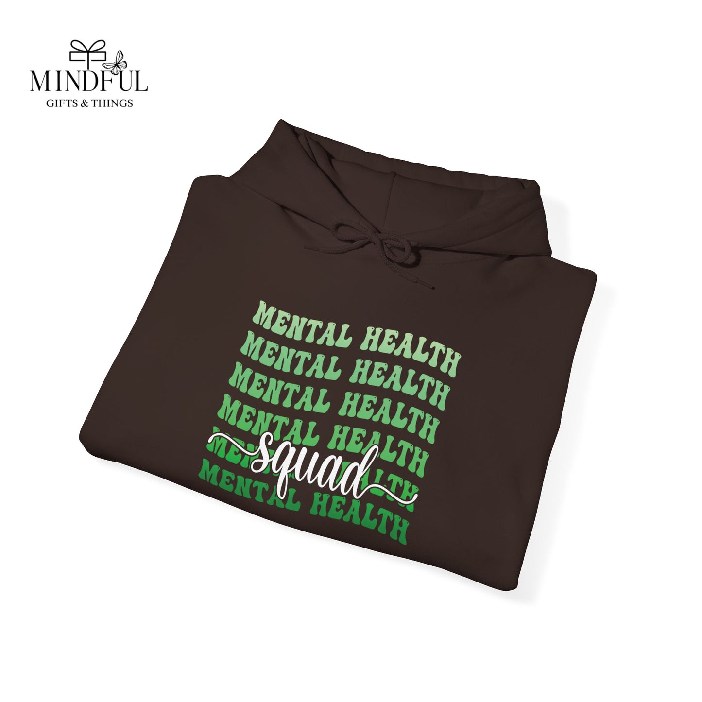 Mental Health Hoodie — Green Repeated Text Awareness Pullover