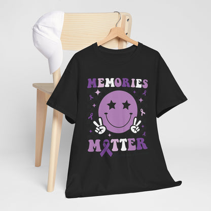 Smiley Memories Matter Tee — Purple Alzheimer’s Awareness Shirt