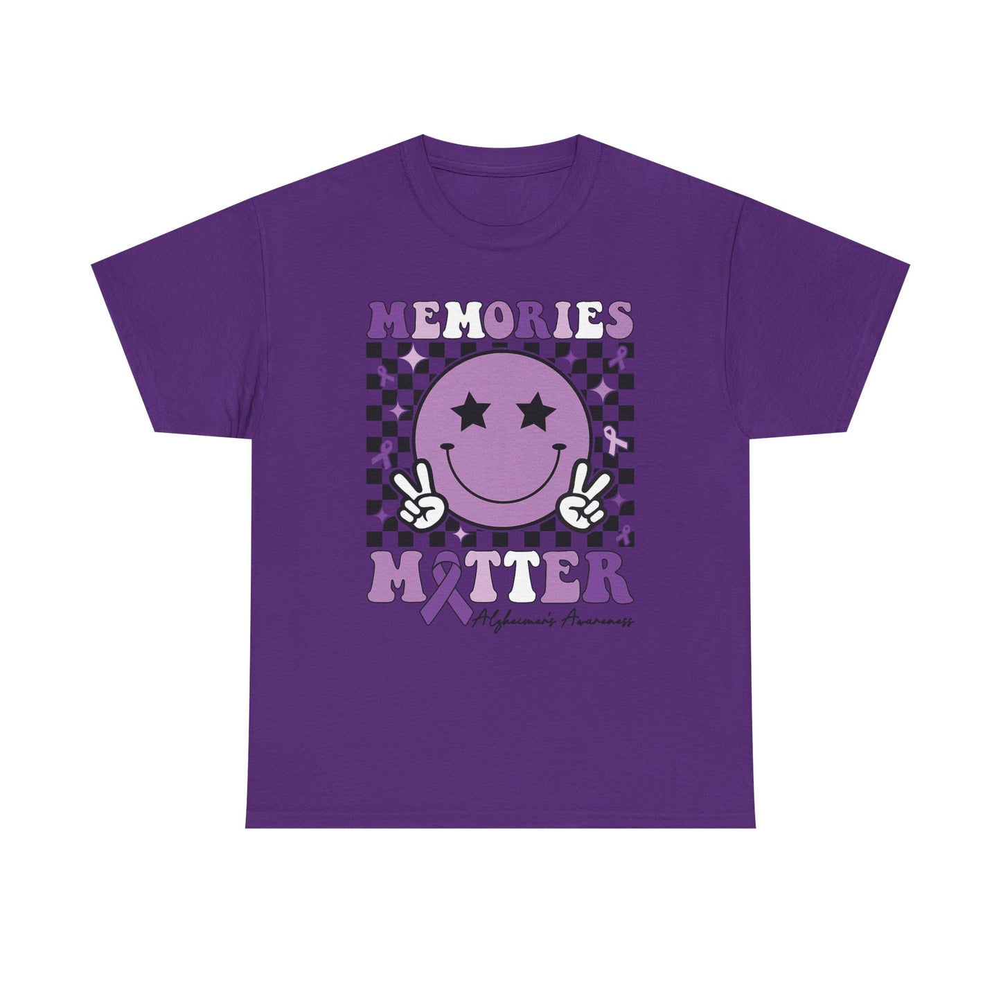 Smiley Memories Matter Tee — Purple Alzheimer’s Awareness Shirt