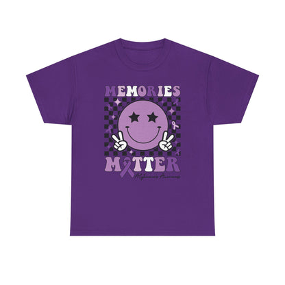 Smiley Memories Matter Tee — Purple Alzheimer’s Awareness Shirt