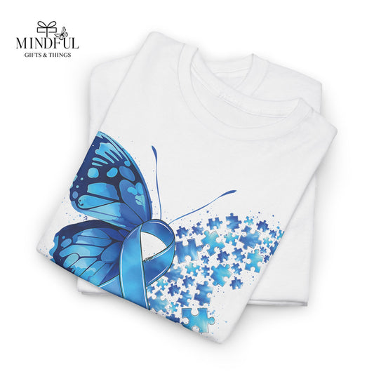 Autism Awareness Butterfly T‑Shirt — Blue Ribbon ‘Autism Awareness’ Tee
