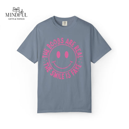 Sad Smiley Tee — “The Boobs Are Real, The Smile Is Fake” Graphic T-Shirt