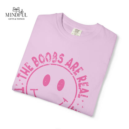 Sad Smiley Tee — “The Boobs Are Real, The Smile Is Fake” Graphic T-Shirt
