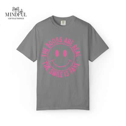 Sad Smiley Tee — “The Boobs Are Real, The Smile Is Fake” Graphic T-Shirt