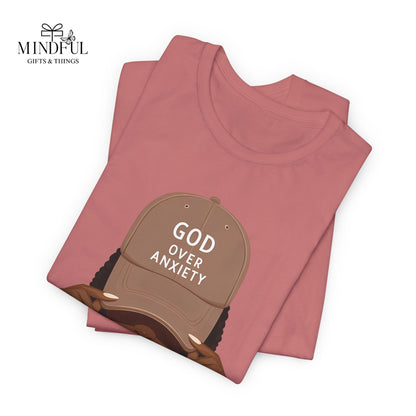 God Over Anxiety Graphic Tee — Black Woman Illustration