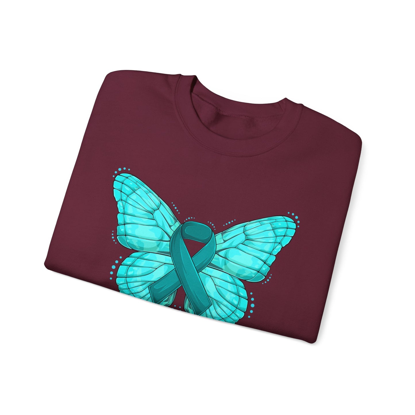 Teal Ribbon Butterfly Crewneck Sweatshirt – Awareness Support Pullover