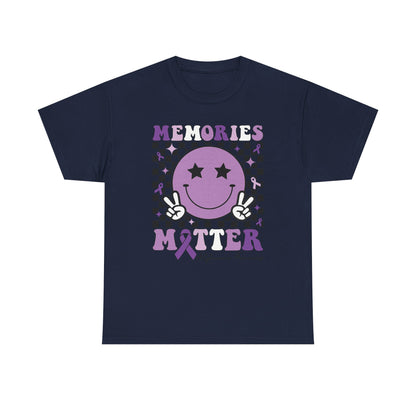 Smiley Memories Matter Tee — Purple Alzheimer’s Awareness Shirt