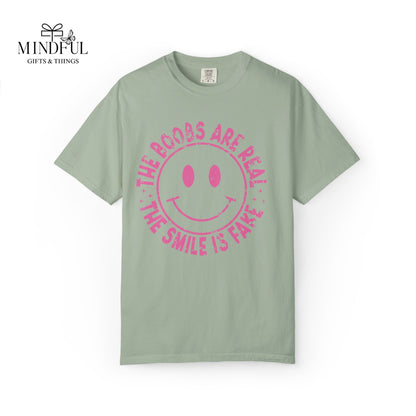 Sad Smiley Tee — “The Boobs Are Real, The Smile Is Fake” Graphic T-Shirt