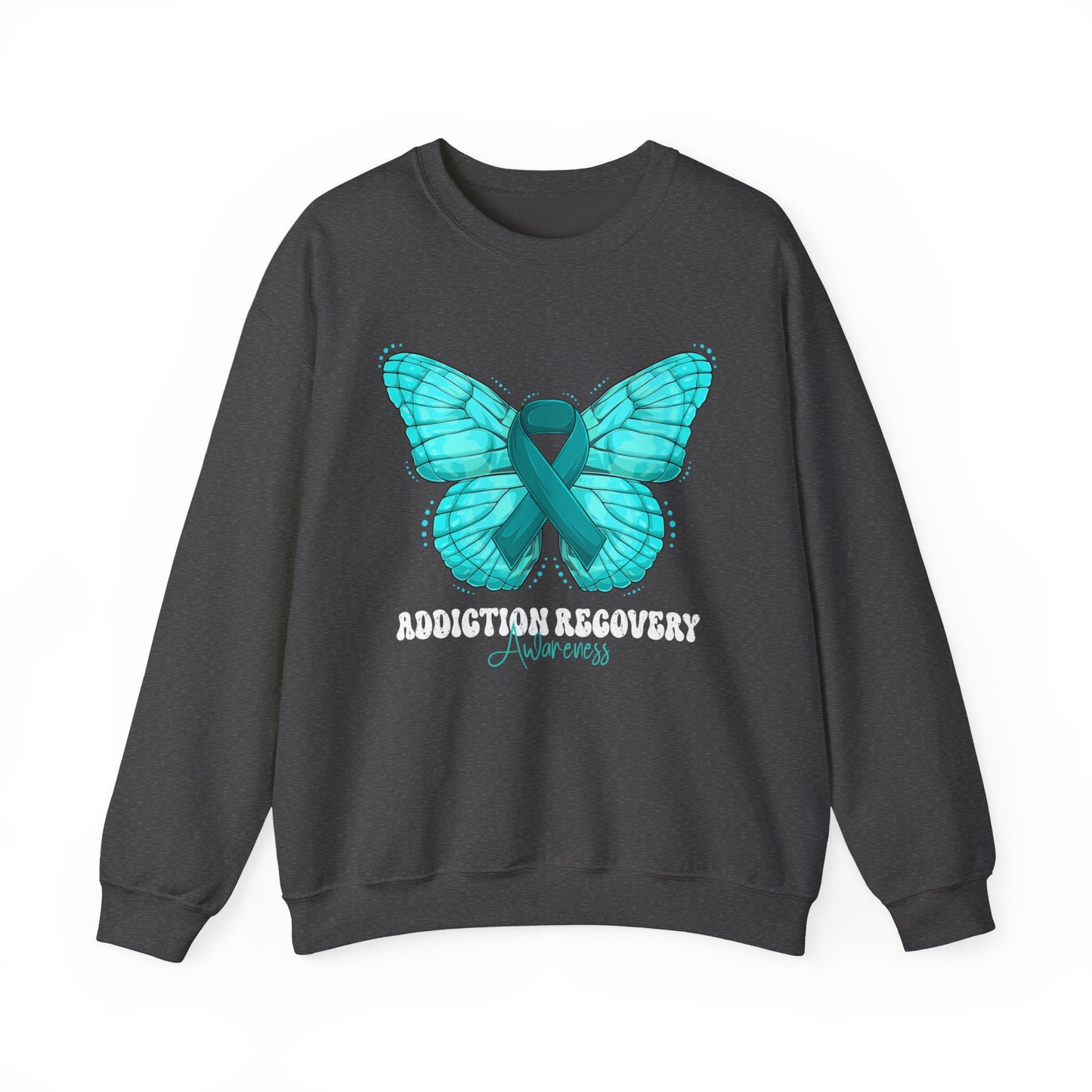 Teal Ribbon Butterfly Crewneck Sweatshirt – Awareness Support Pullover