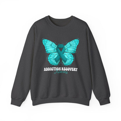 Teal Ribbon Butterfly Crewneck Sweatshirt – Awareness Support Pullover