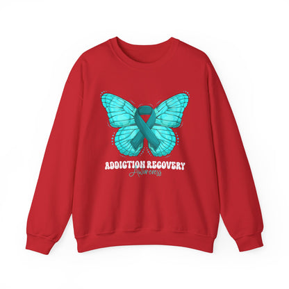 Teal Ribbon Butterfly Crewneck Sweatshirt – Awareness Support Pullover