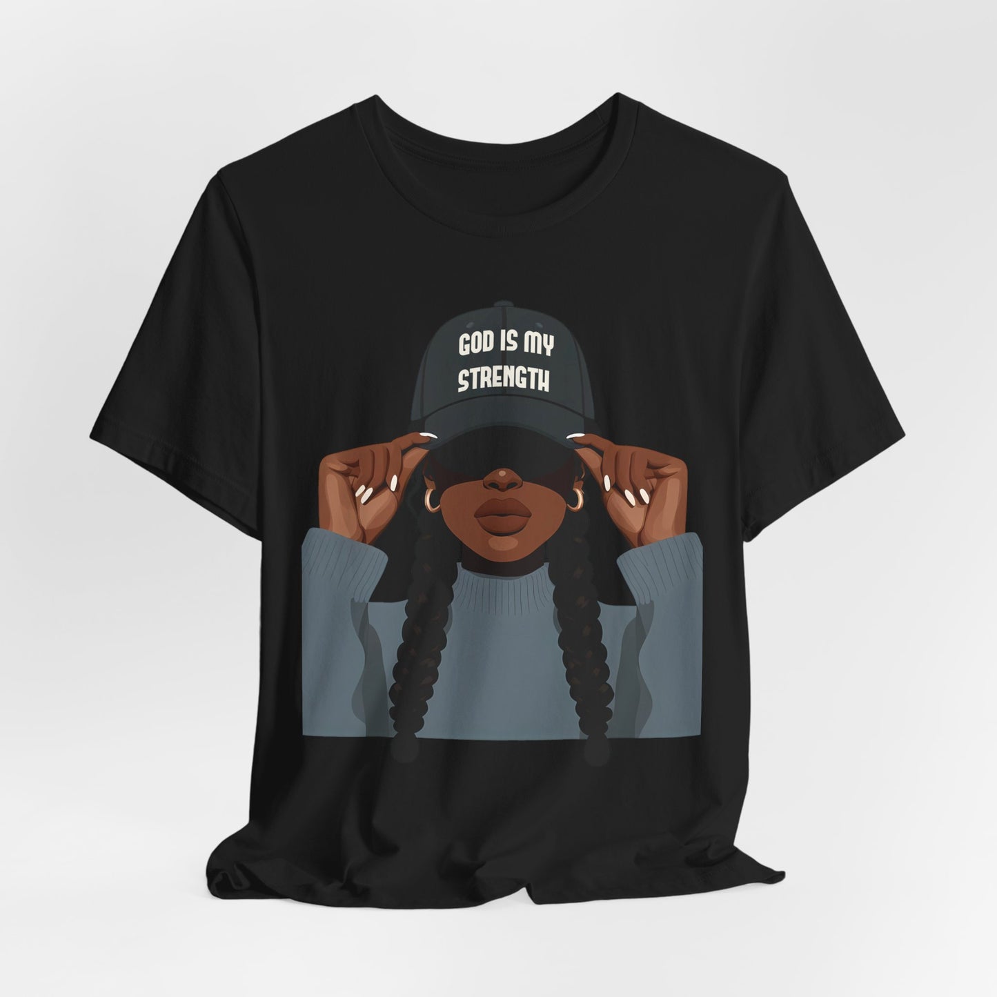 God Is My Strength Tee — Faith-Based Graphic T-Shirt with 'God Is My Strength' Cap