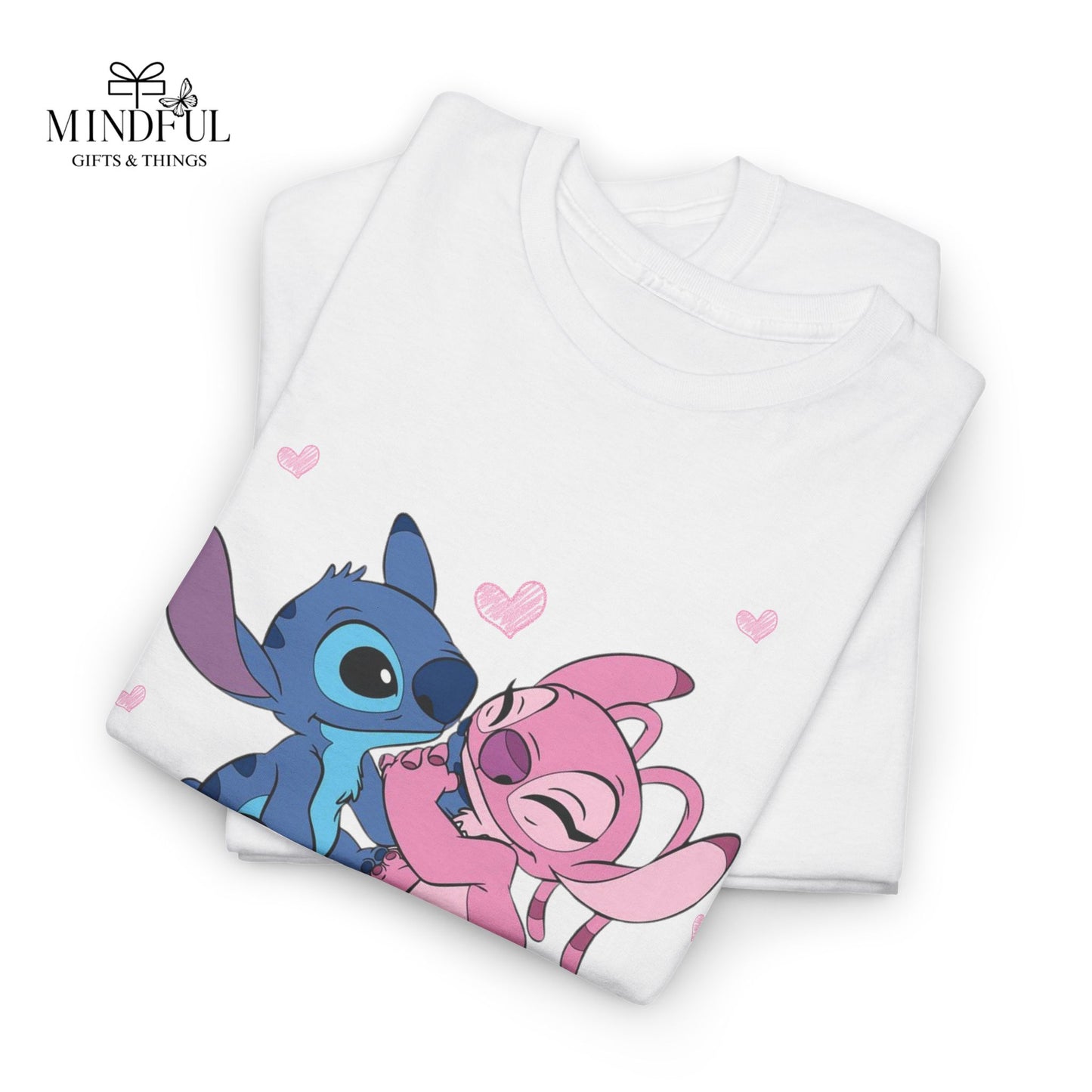 T-Shirt — Cute Stitch & Angel Couples Graphic Tee (Romantic Disney-Inspired Heart Design)