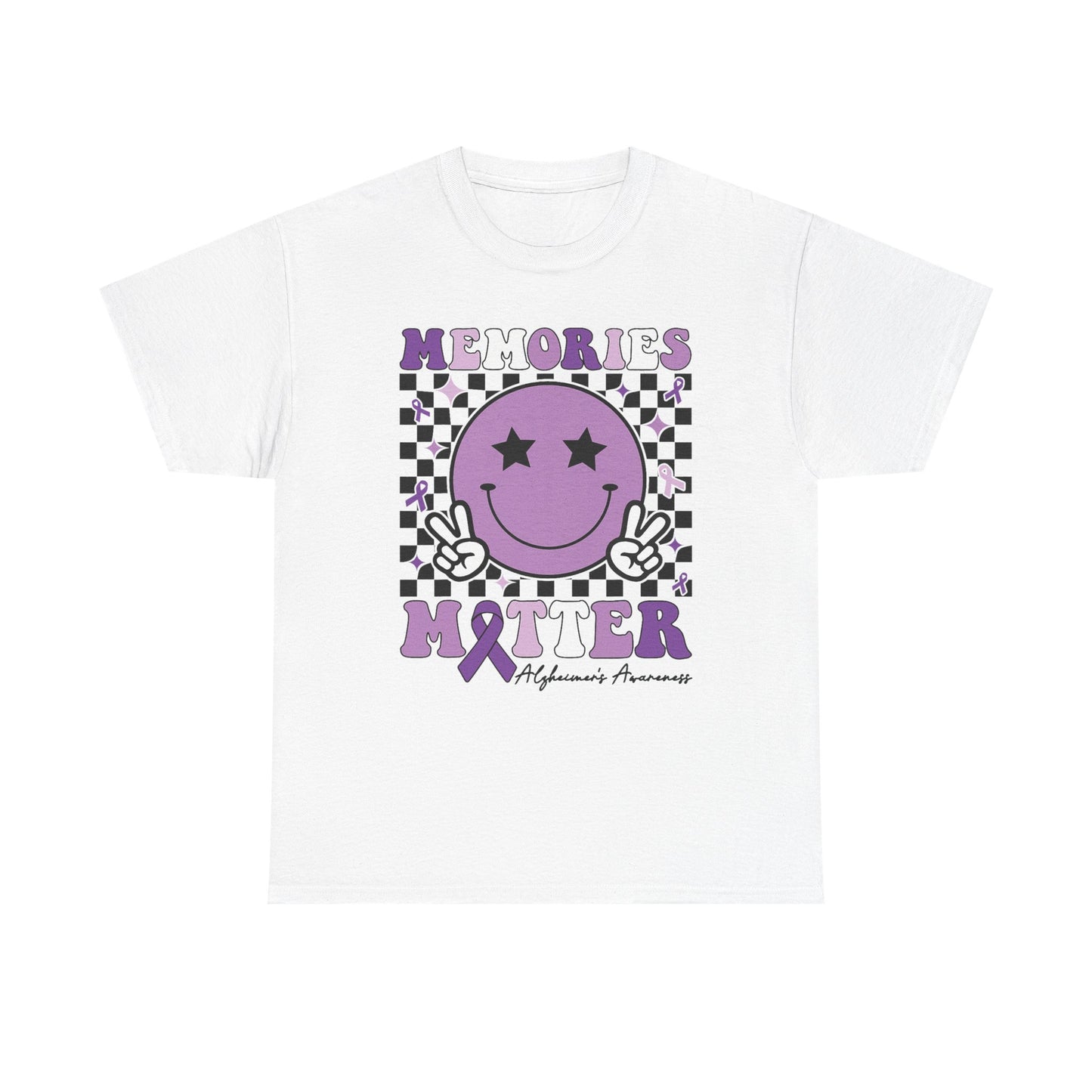 Smiley Memories Matter Tee — Purple Alzheimer’s Awareness Shirt