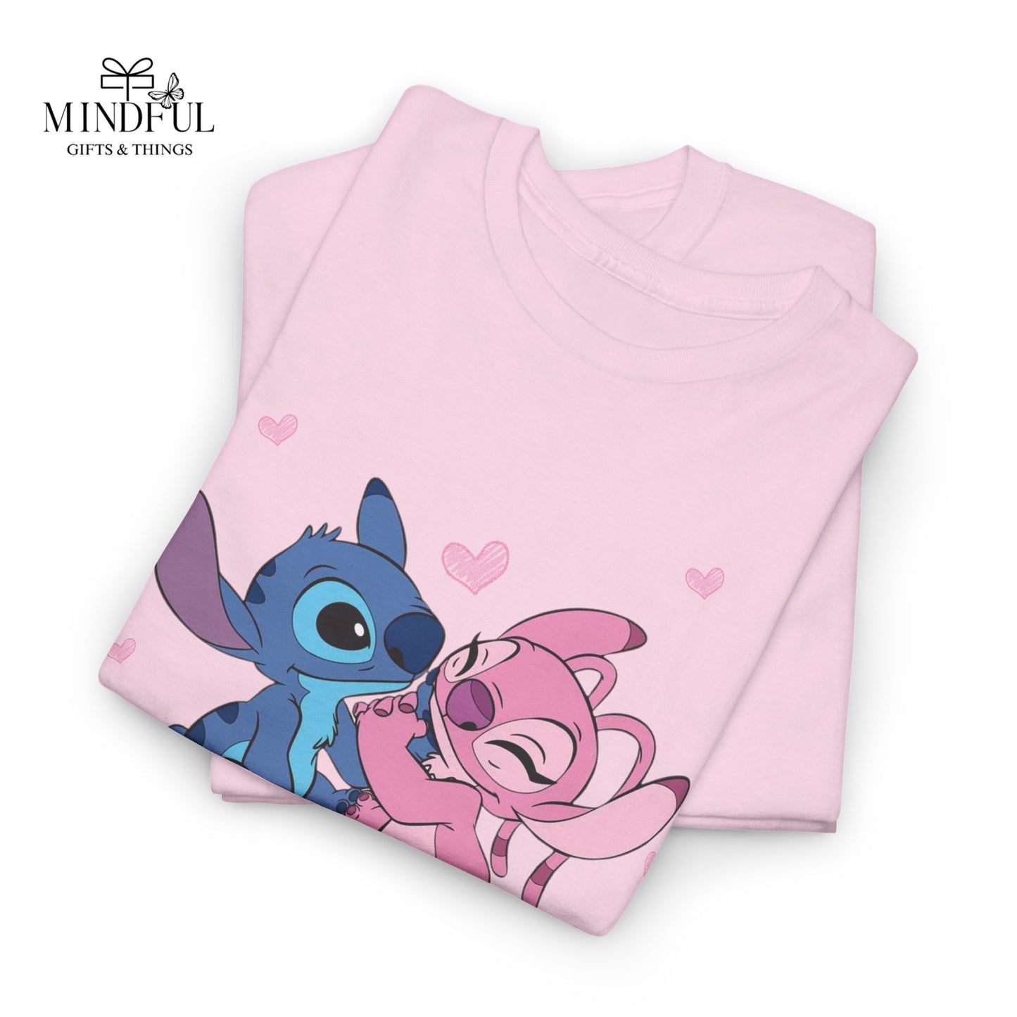 T-Shirt — Cute Stitch & Angel Couples Graphic Tee (Romantic Disney-Inspired Heart Design)