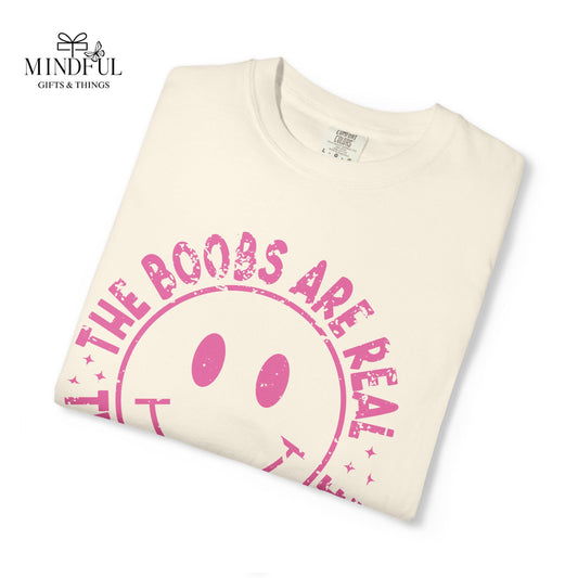 Sad Smiley Tee — “The Boobs Are Real, The Smile Is Fake” Graphic T-Shirt