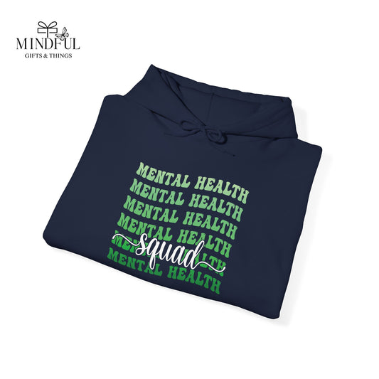 Mental Health Hoodie — Green Repeated Text Awareness Pullover