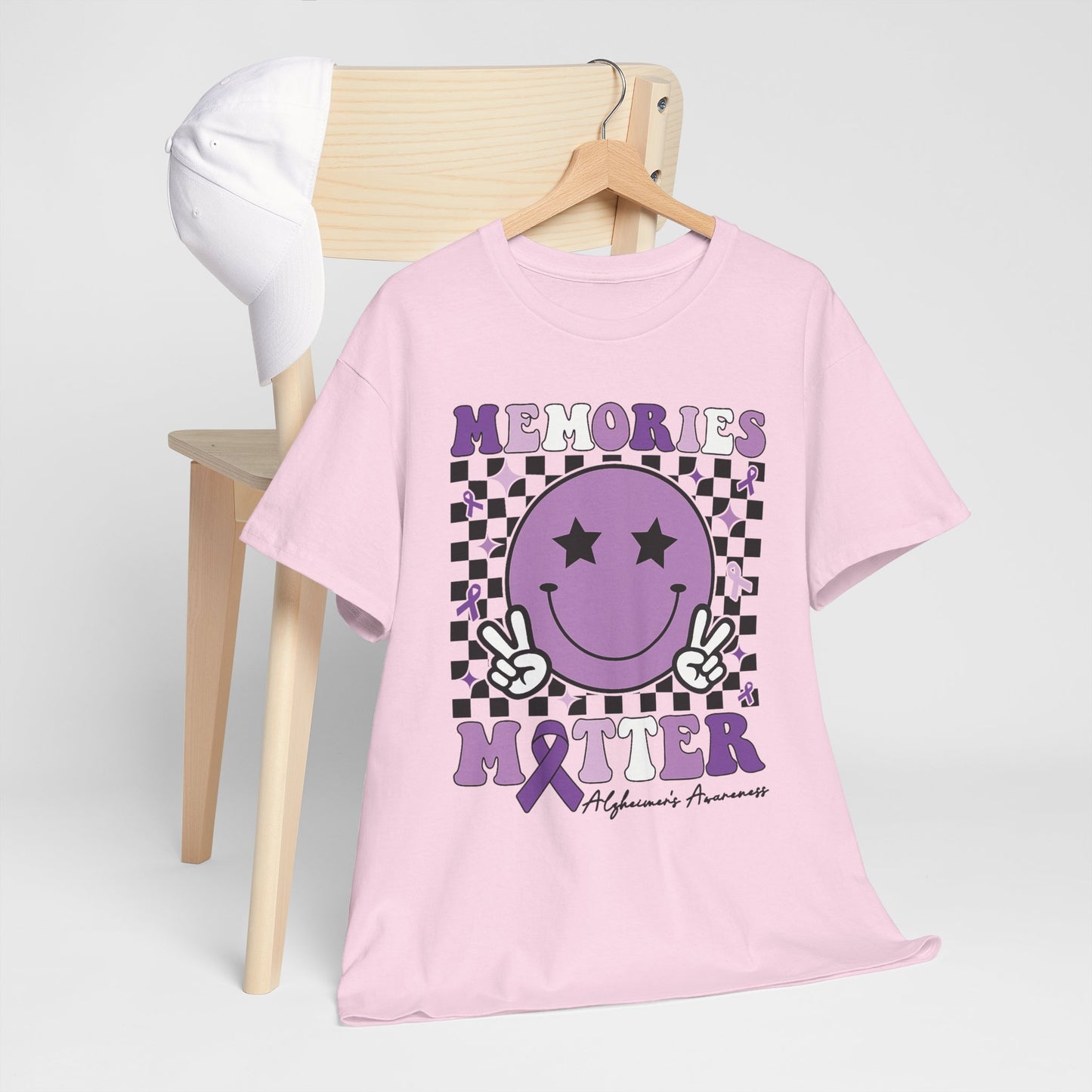Smiley Memories Matter Tee — Purple Alzheimer’s Awareness Shirt