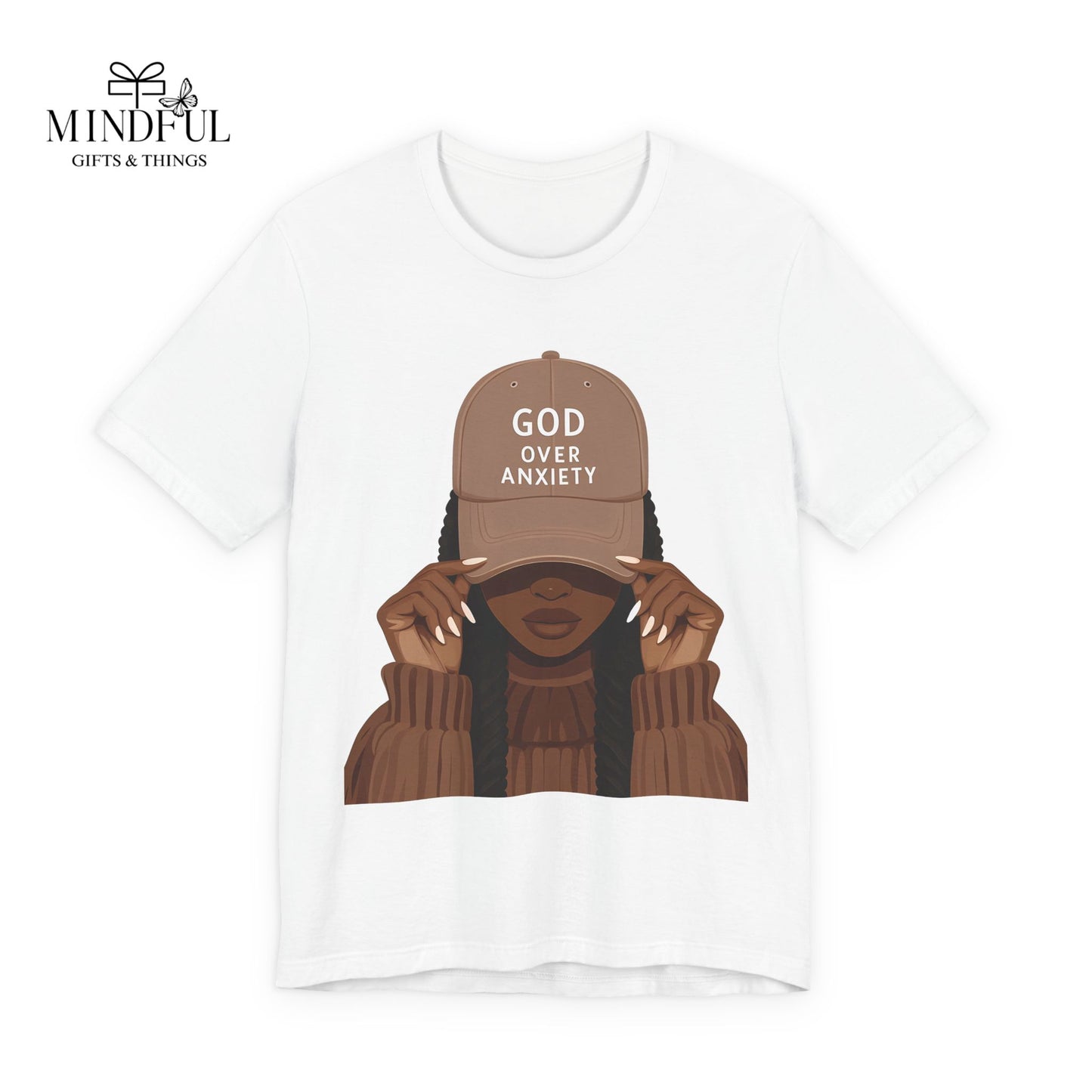 God Over Anxiety Graphic Tee — Black Woman Illustration