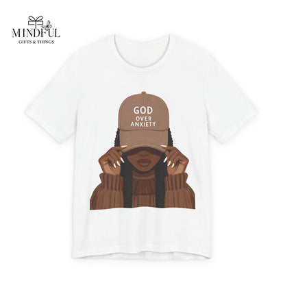 God Over Anxiety Graphic Tee — Black Woman Illustration