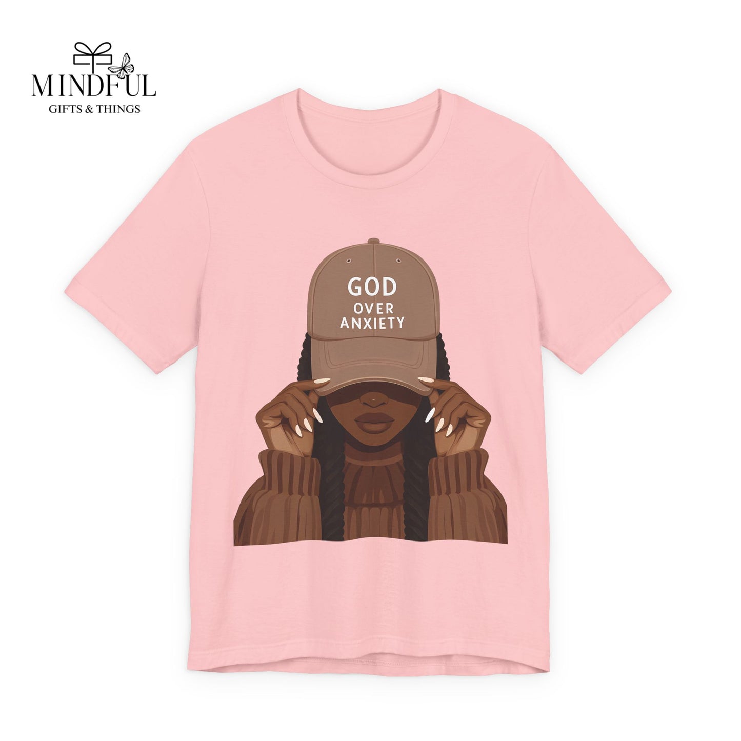God Over Anxiety Graphic Tee — Black Woman Illustration