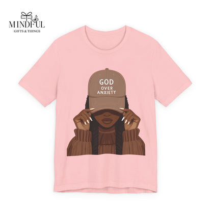 God Over Anxiety Graphic Tee — Black Woman Illustration