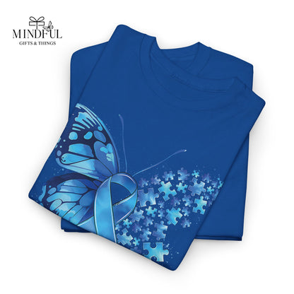 Autism Awareness Butterfly T‑Shirt — Blue Ribbon ‘Autism Awareness’ Tee