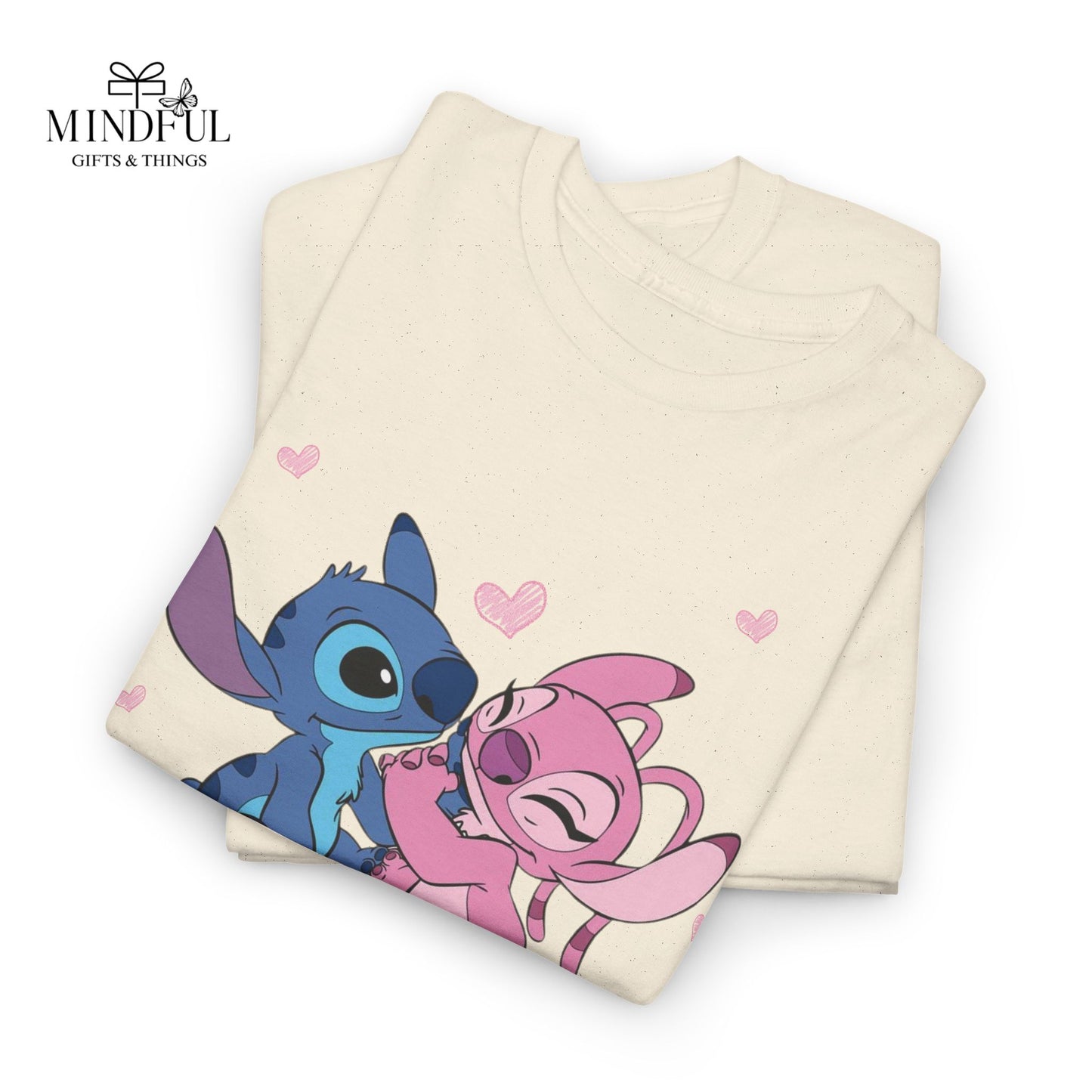 T-Shirt — Cute Stitch & Angel Couples Graphic Tee (Romantic Disney-Inspired Heart Design)